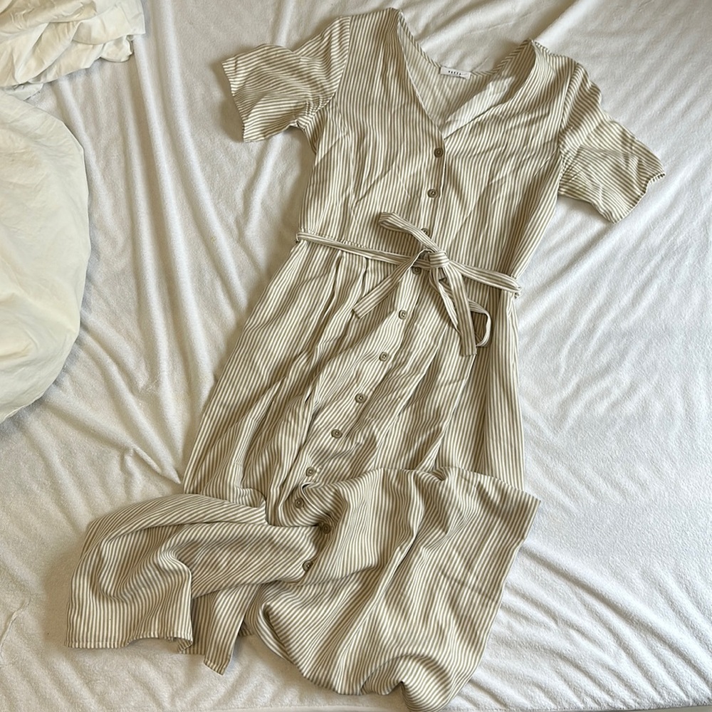 VETTA capsule button up midi dress size small taupe stripe